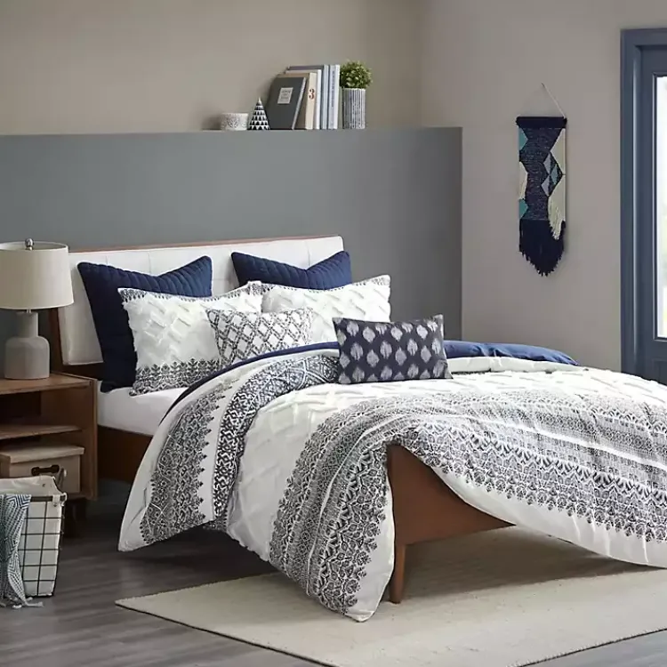 Kirklands Home Duvets|Navy and White 3-pc. California King Duvet Set