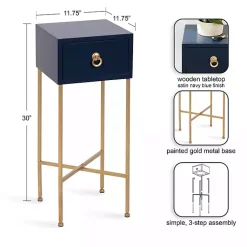 Kirklands Home Accent & End Tables|Navy and Gold Glam Accent Table Blue
