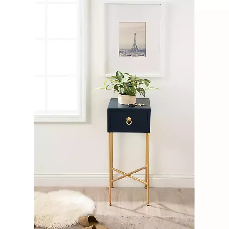 Kirklands Home Accent & End Tables|Navy and Gold Glam Accent Table Blue