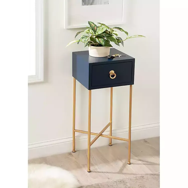 Kirklands Home Accent & End Tables|Navy and Gold Glam Accent Table Blue