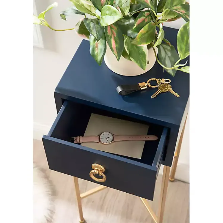 Kirklands Home Accent & End Tables|Navy and Gold Glam Accent Table Blue