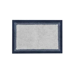 Kirklands Home Bathroom Rugs|Navy Border Cotton Bath Mat, 20x30 Blue