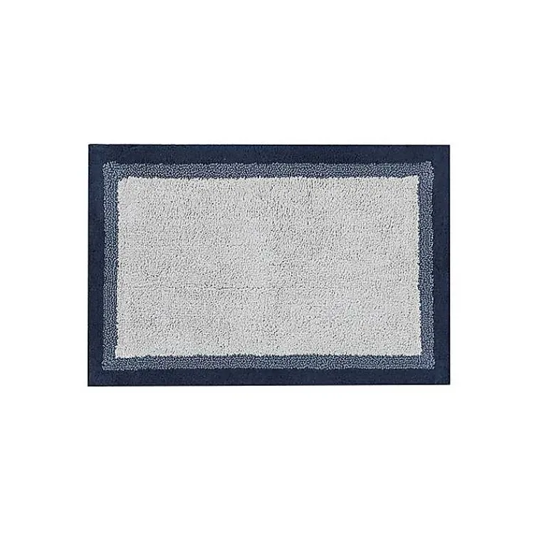 Kirklands Home Bathroom Rugs|Navy Border Cotton Bath Mat, 20x30 Blue