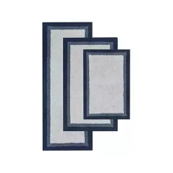 Kirklands Home Bathroom Rugs|Navy Border Cotton Bath Mat, 20x30 Blue