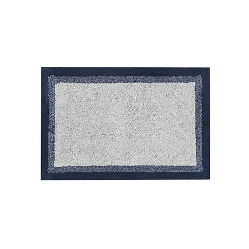Kirklands Home Bathroom Rugs|Navy Border Cotton Bath Mat, 27x45 Blue