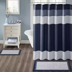 Kirklands Home Bathroom Rugs|Navy Border Cotton Bath Mat, 27x45 Blue