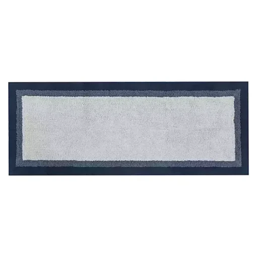 Kirklands Home Bathroom Rugs|Navy Border Cotton Bath Runner Blue