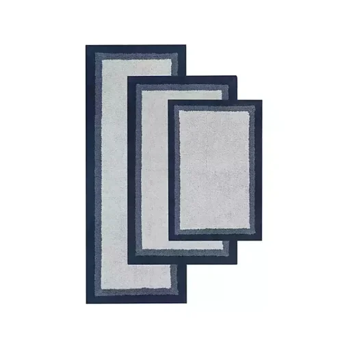 Kirklands Home Bathroom Rugs|Navy Border Cotton Bath Runner Blue