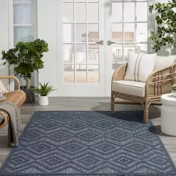 Kirklands Home Outdoor Rugs|Navy Diamond Indoor/Outdoor Area Rug, 4x6 Blue