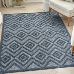 Kirklands Home Outdoor Rugs|Navy Diamond Indoor/Outdoor Area Rug, 6x9 Blue