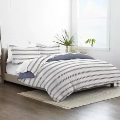 Kirklands Home Duvets|Navy Blue Echo Stripe 3-pc. Queen Duvet Cover Set