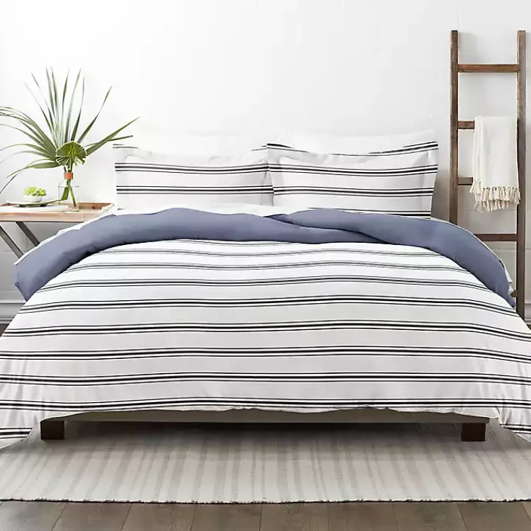 Kirklands Home Duvets|Navy Blue Echo Stripe 2-pc. Twin Duvet Cover Set