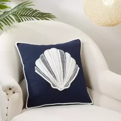 Hot Navy Embroidered Shell Throw Pillow Pillows