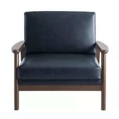 Kirklands Home Accent Chairs|Navy Faux Leather Ambon Accent Chair Blue