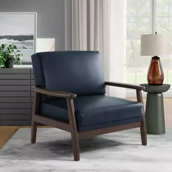 Kirklands Home Accent Chairs|Navy Faux Leather Ambon Accent Chair Blue