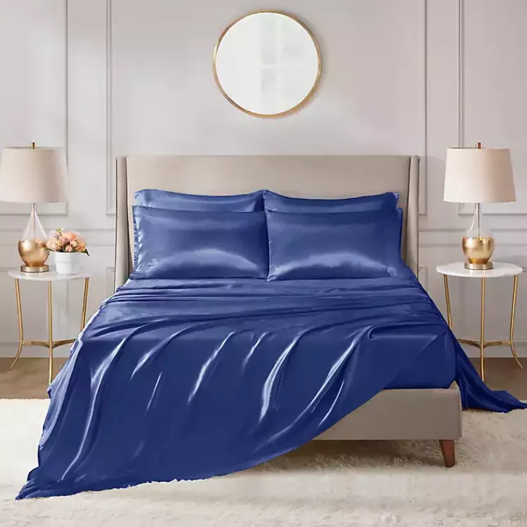 Kirklands Home Bed Sheets|Navy Blue Satin 6-pc. California King Sheet Set Gray