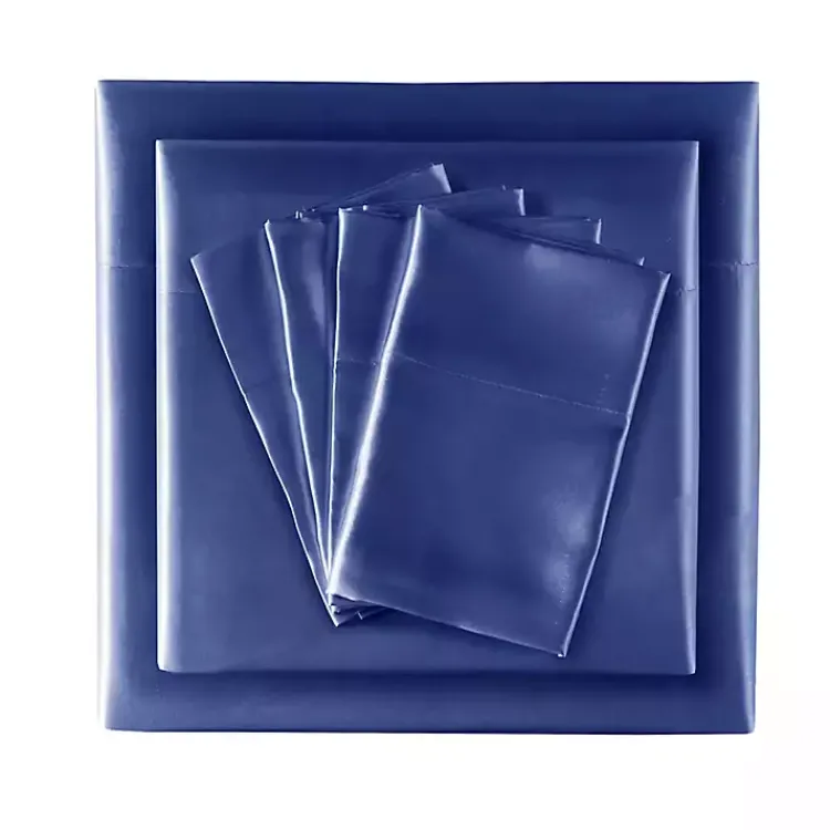Kirklands Home Bed Sheets|Navy Blue Satin 6-pc. California King Sheet Set Gray