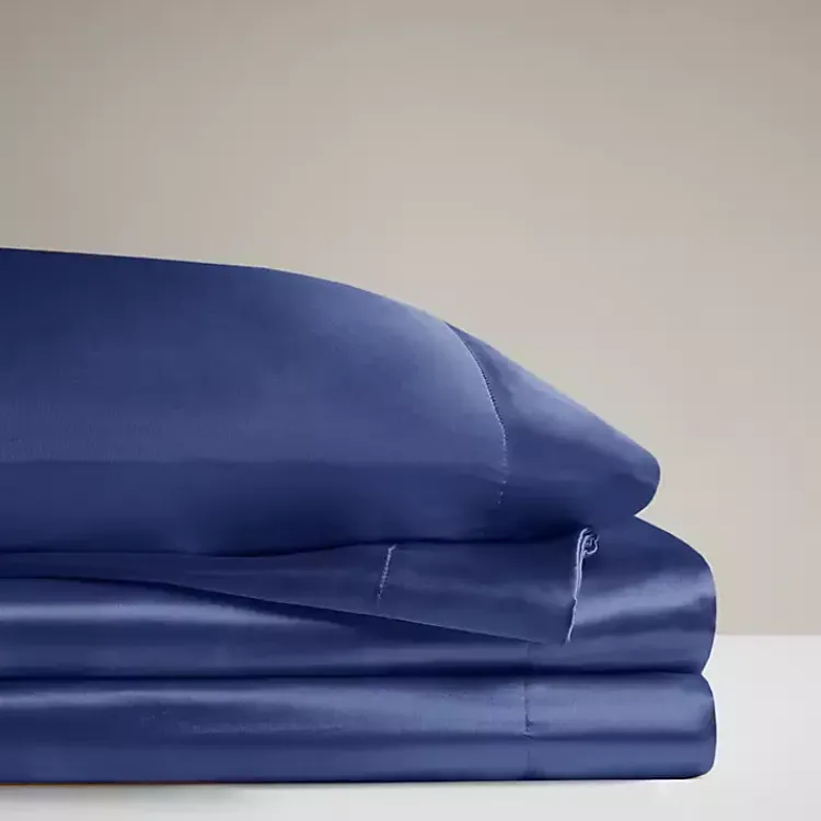 Kirklands Home Bed Sheets|Navy Blue Satin 6-pc. California King Sheet Set Gray