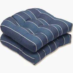 Kirklands Home Outdoor Cushions & Pillows|Navy Striped Outdoor Seat Cushions, Set of 2 Blue