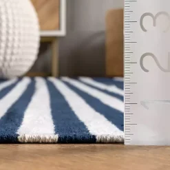 Kirklands Home Area Rugs|Navy Blue Striped Tassel Cotton Area Rug, 8x10