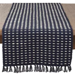 Kirklands Home Table Linens|Navy Blue Tasseled Woven Dash Table Runner
