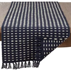 Kirklands Home Table Linens|Navy Blue Tasseled Woven Dash Table Runner