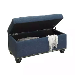 Kirklands Home Benches & Ottomans|Navy Tufted Jess Storage Ottoman Bench Blue