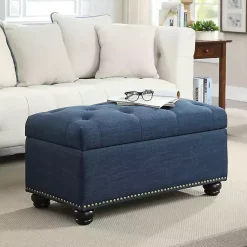 Kirklands Home Benches & Ottomans|Navy Tufted Jess Storage Ottoman Bench Blue