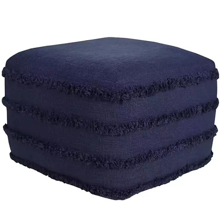 New Navy Tufted Stripe Cotton Square Pouf Poufs & Floor Cushions