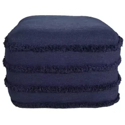 New Navy Tufted Stripe Cotton Square Pouf Poufs & Floor Cushions