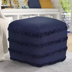 New Navy Tufted Stripe Cotton Square Pouf Poufs & Floor Cushions