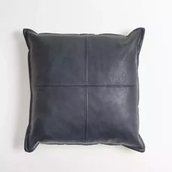 Outlet Navy Vegan Leather Throw Pillow Pillows