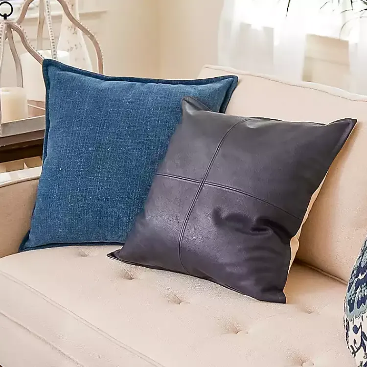 Outlet Navy Vegan Leather Throw Pillow Pillows