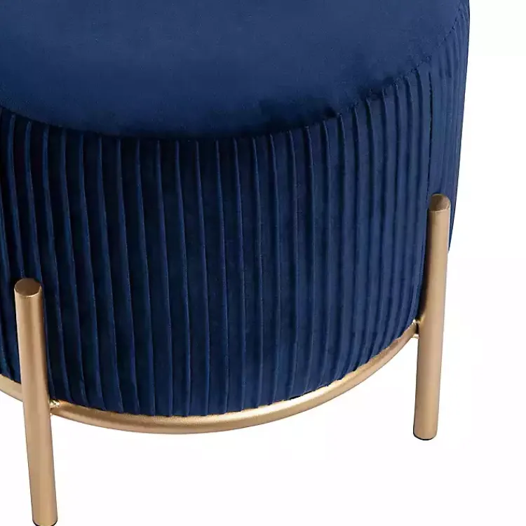 Kirklands Home Benches & Ottomans|Navy Velvet Upholstered Round Ottoman Blue