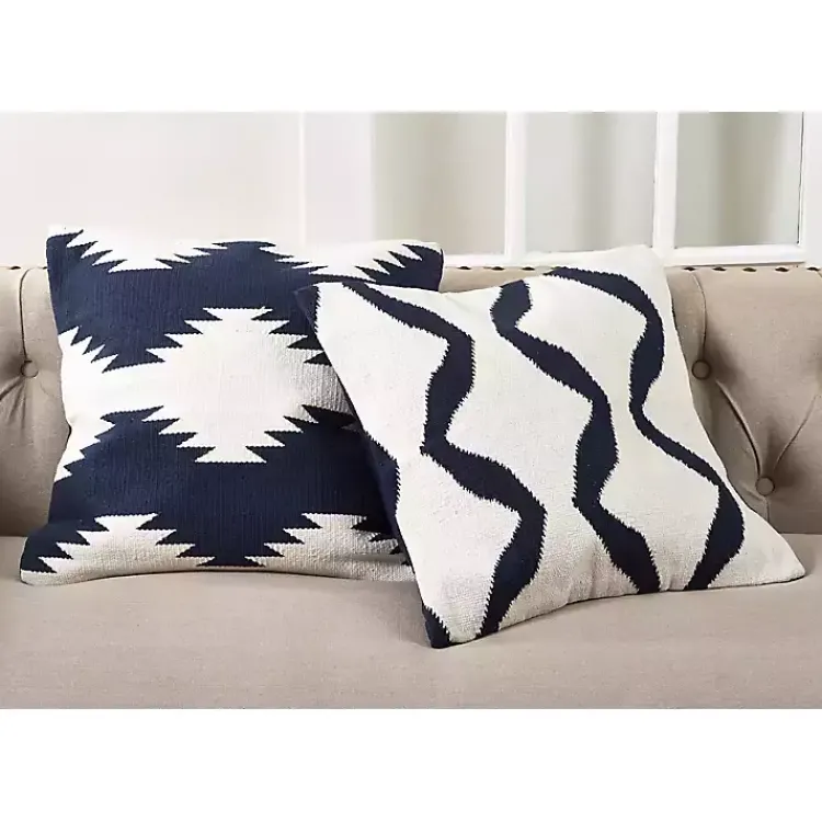 Navy Blue Wool Kilim Outdoor Pillow Pillows