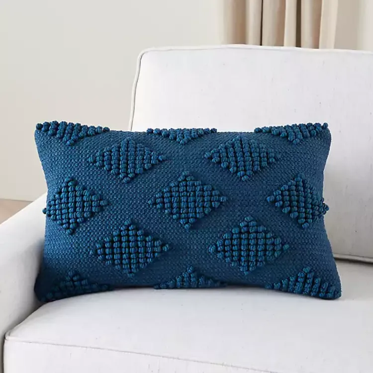 Sale Navy Woven Diamonds Lumbar Pillow Pillows
