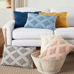 Sale Navy Woven Diamonds Lumbar Pillow Pillows