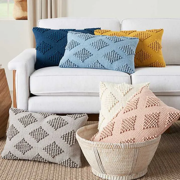 Sale Navy Woven Diamonds Lumbar Pillow Pillows