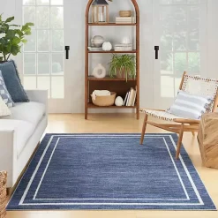 Kirklands Home Outdoor Rugs|Navy Bordered Indoor/Outdoor Area Rug, 5x7