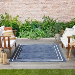 Kirklands Home Outdoor Rugs|Navy Bordered Indoor/Outdoor Area Rug, 6x9 Blue
