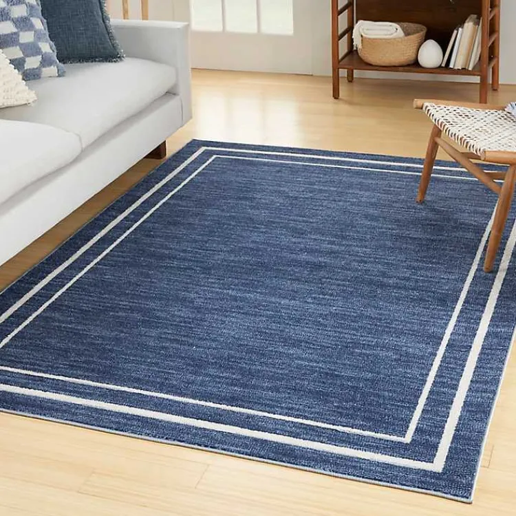 Kirklands Home Outdoor Rugs|Navy Bordered Indoor/Outdoor Area Rug, 6x9 Blue