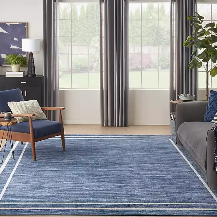 Kirklands Home Outdoor Rugs|Navy Bordered Indoor/Outdoor Area Rug, 8x10 Blue
