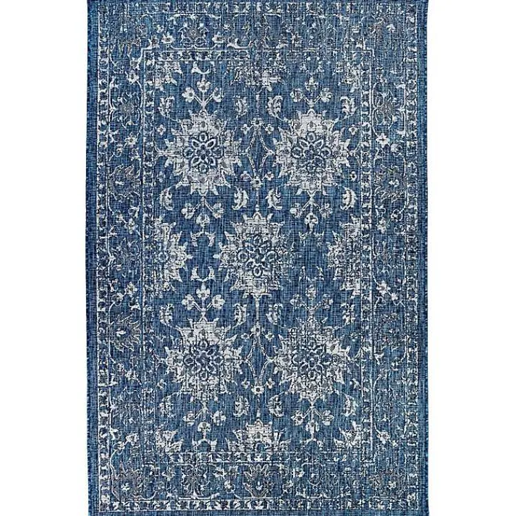 Kirklands Home Outdoor Rugs|Navy Botanical Hannah Indoor/Outdoor Rug, 4x7 Blue