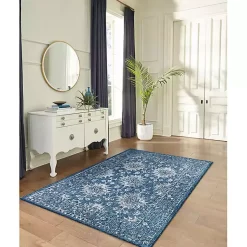 Kirklands Home Outdoor Rugs|Navy Botanical Hannah Indoor/Outdoor Rug, 4x7 Blue