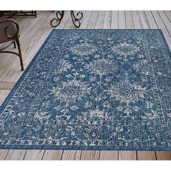 Kirklands Home Outdoor Rugs|Navy Botanical Hannah Indoor/Outdoor Rug, 4x7 Blue