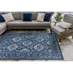 Kirklands Home Outdoor Rugs|Navy Botanical Hannah Indoor/Outdoor Rug, 6x9 Blue