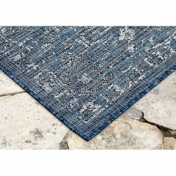 Kirklands Home Outdoor Rugs|Navy Botanical Hannah Indoor/Outdoor Rug, 7x9 Blue