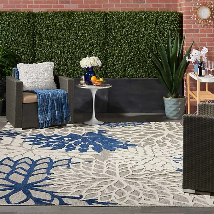 Kirklands Home Outdoor Rugs|Navy Bright Floral Burst Outdoor Area Rug, 7x10