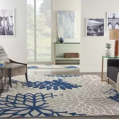 Kirklands Home Outdoor Rugs|Navy Bright Floral Burst Outdoor Area Rug, 7x10