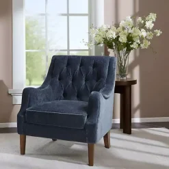 Kirklands Home Accent Chairs|Navy Button Tufted Accent Chair Blue